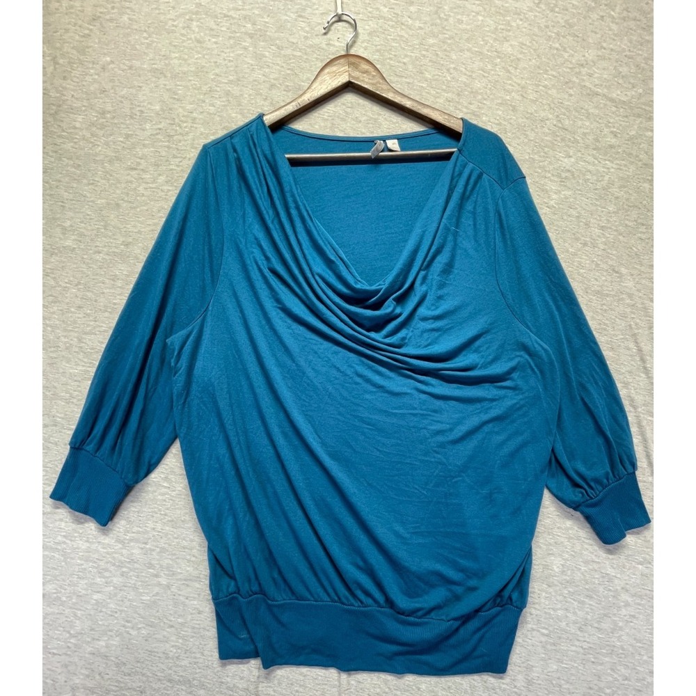 Old Navy Jersey Knit Top Womens 2XL Teal Blue 3/4 Dolman Sleeve Draped Cowl Neck